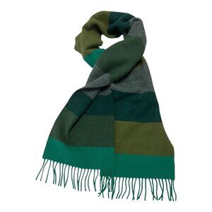 Vintage Express Scotland Wool Cashmere Scarf – Green & Olive Block Stripe